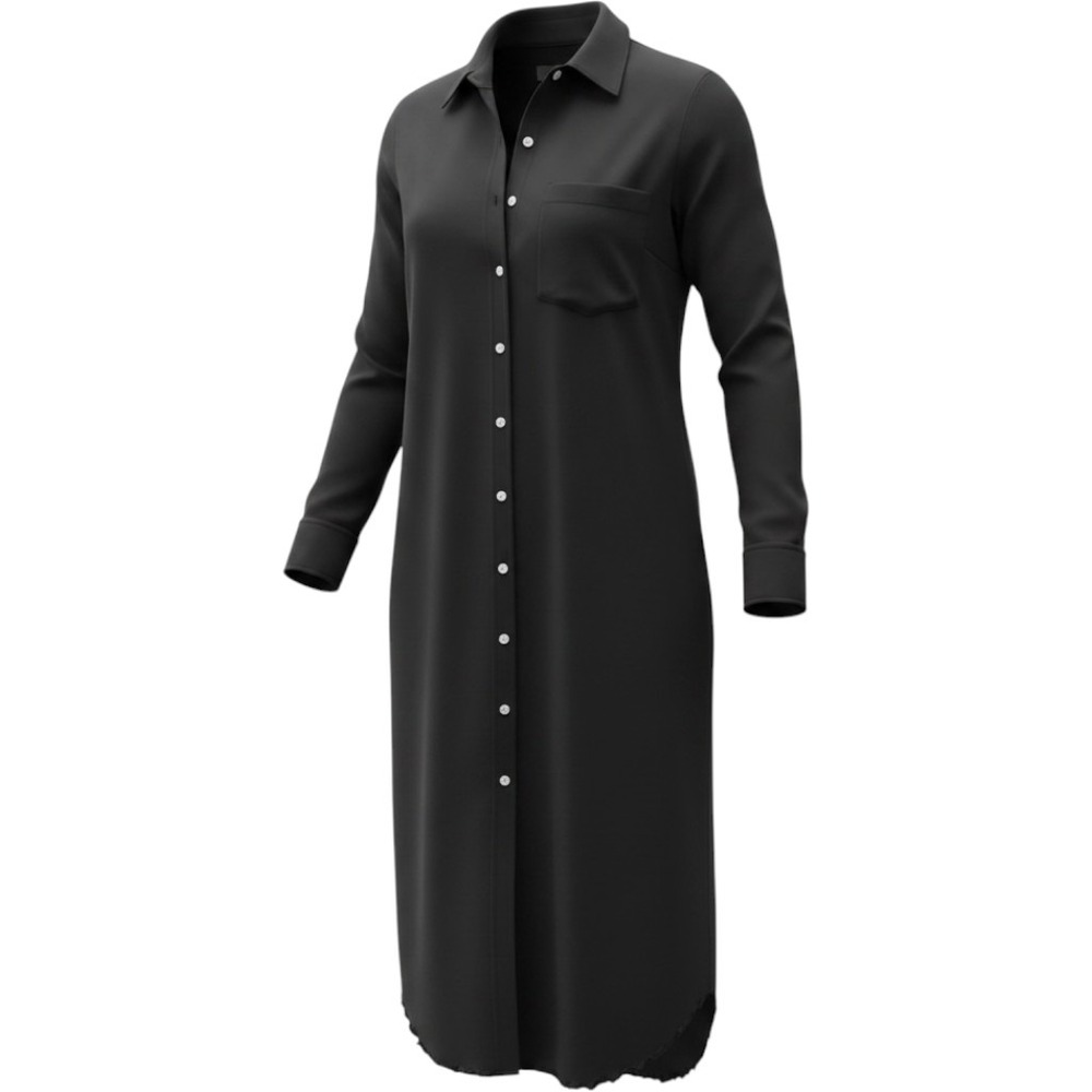 Frank & Eileen Rory Shirt Dress L Black Cotton Maxi Minimalist Sustainable Goth